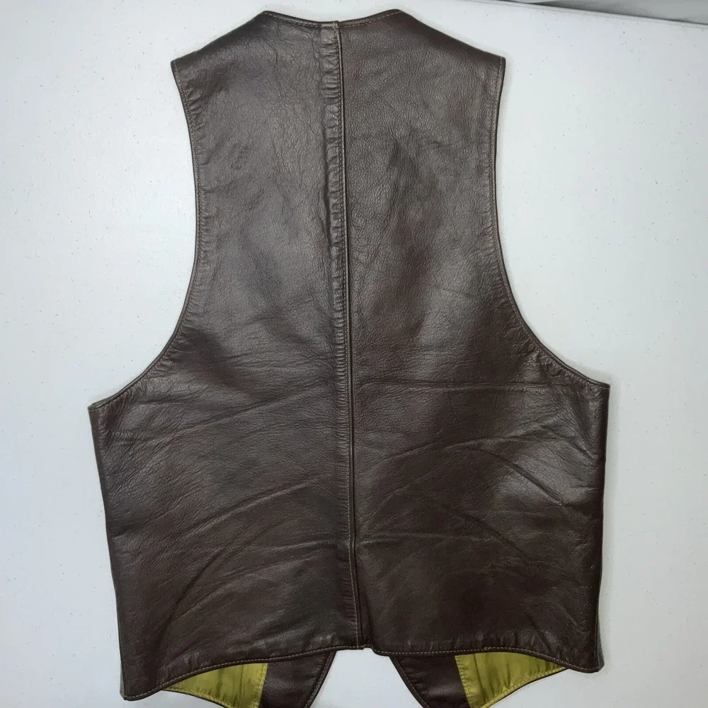 Vintage‎ Genuine Leather By Berman Buckskin Leather Vest 70s Rider Biker Sz 36